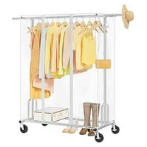 Clothing Rack with Cover, Collapsible Clothes Racks with Wheels, Rolling Garment Rack with Adjustable and 4 , Foldable Clothing Racks for Bedroom, Laundry, Living Room,