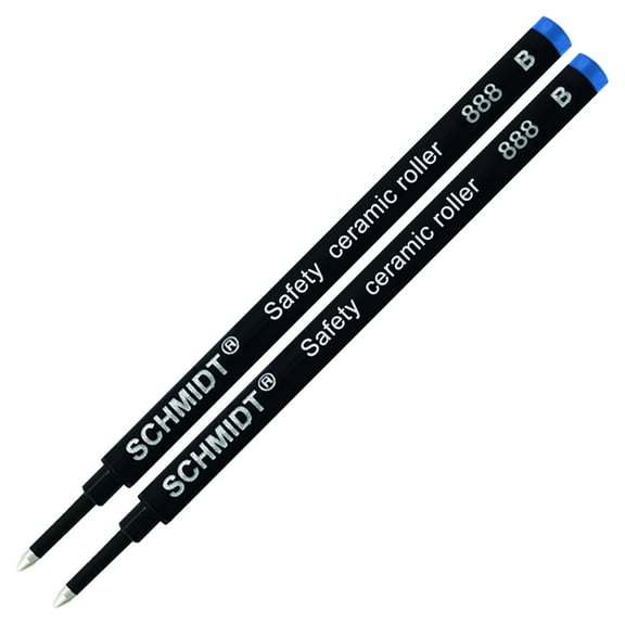 Schmidt 888 Safety Ceramic Tip Plastic Tube Rollerball Refills - Blue Ink, Broad Tip, 2 Pack (SC58114)