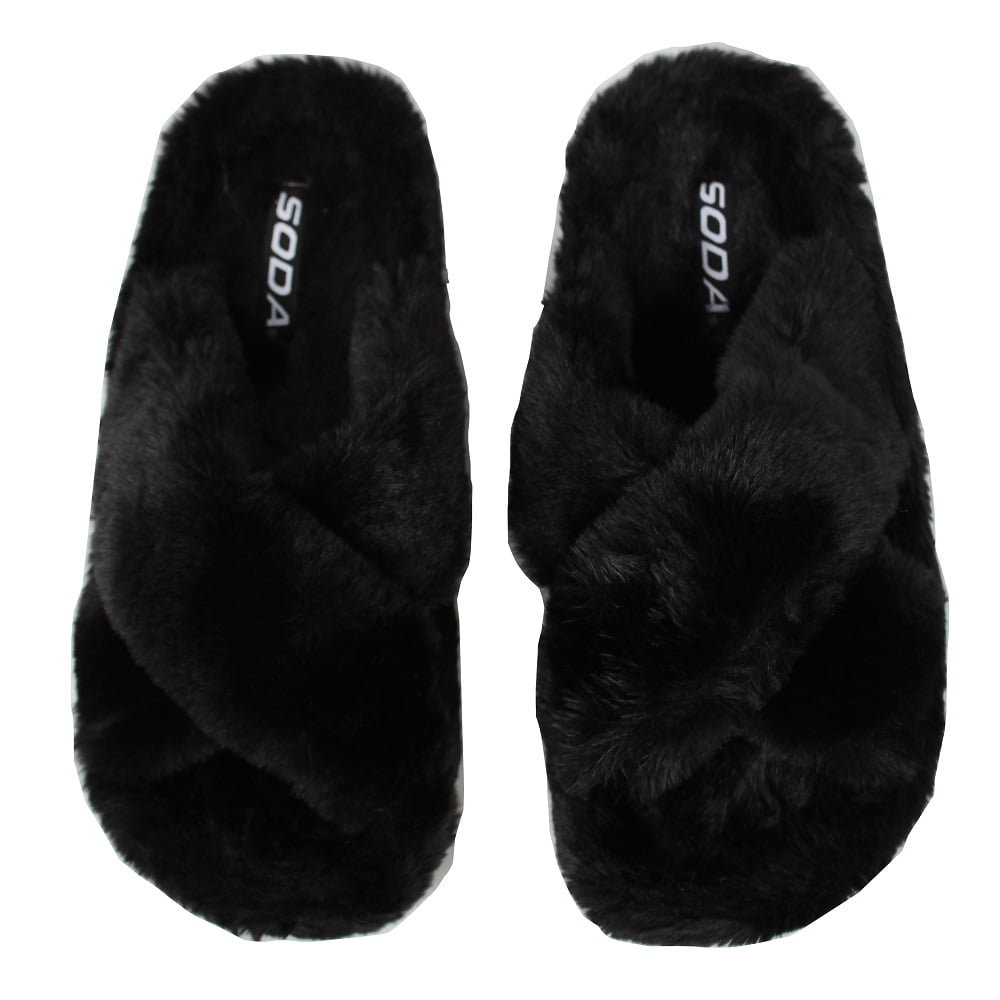Soda Women's Furry Criss Cross Sandals, Black, 7 M US - Walmart.com