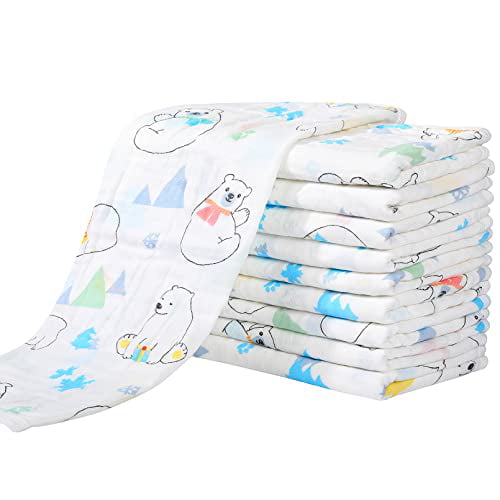 Alpaca Muslin Burp Cloths for Baby 10 Pack 100% Cotton Baby Washcloths Large 20''X10'' Super Soft and Absorbent by Yoofoss 