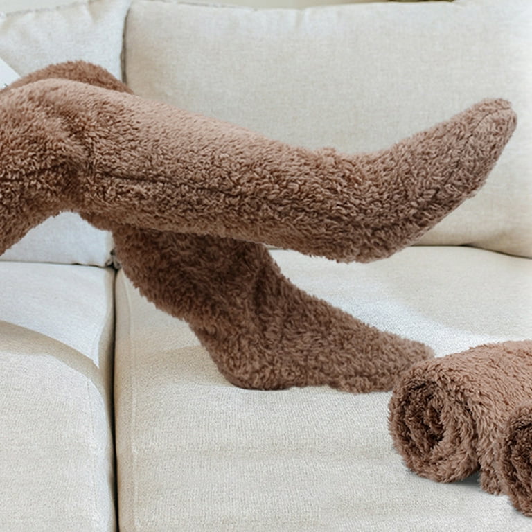 Over Knee High Fuzzy Socks Plush Slipper Stockings Furry Long Leg Warmers Winter Home Sleeping Socks - Walmart.com