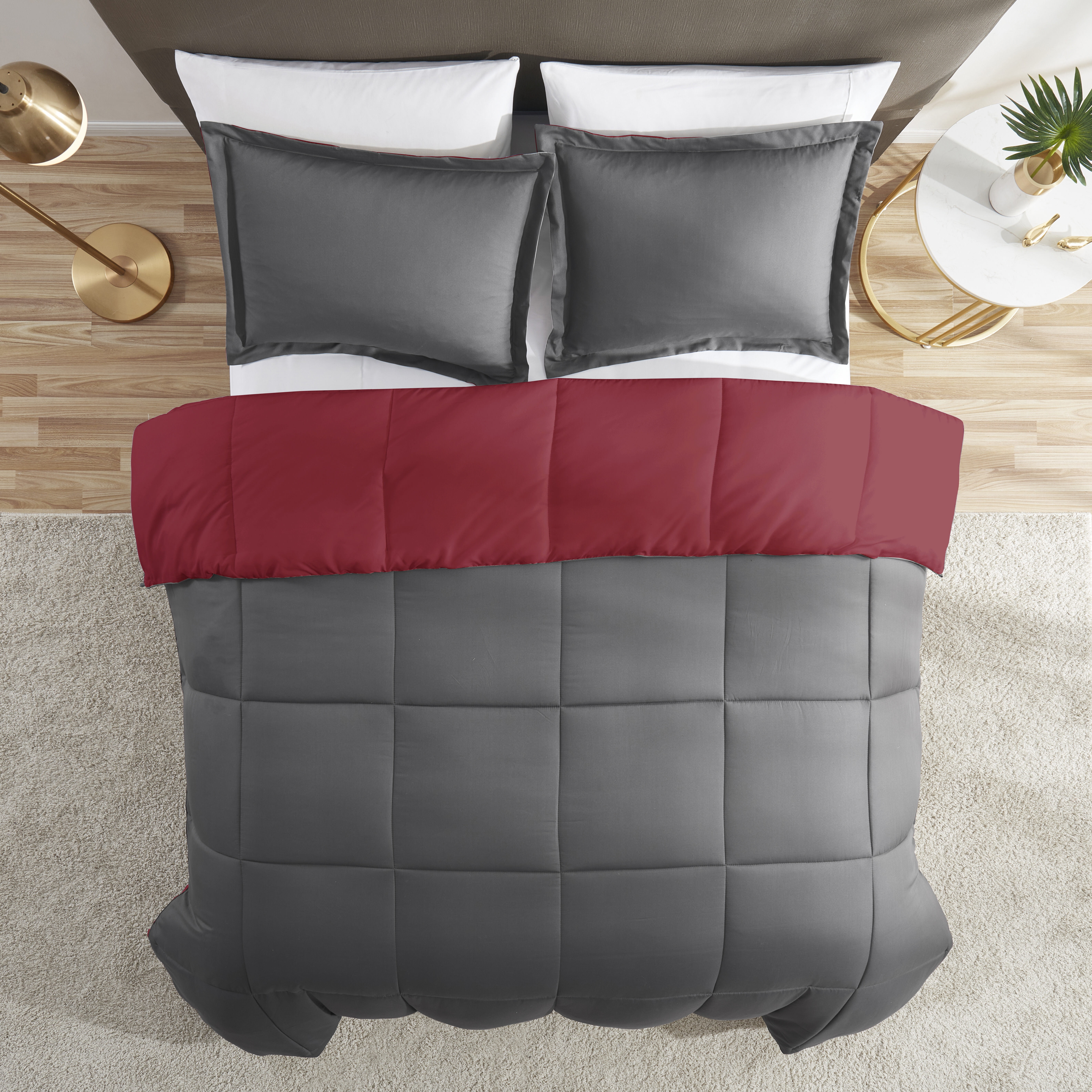Nestl 3-Piece Soft Down Alternative Reversible King Comforter Set, King/Cal King, Grey & Burgundy
