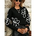 thumbnail image 6 of Women'S Off Shoulder Cable Knit Sweaters in Fall Pullover Cute Flower Crew Neck Long Sleeve Trendy Sweater Black S, 6 of 8