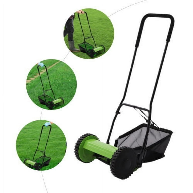 Adjustable Height Lawn Mower Manual Reel Push Walk Behind Dual Wheeled 5-Blade
