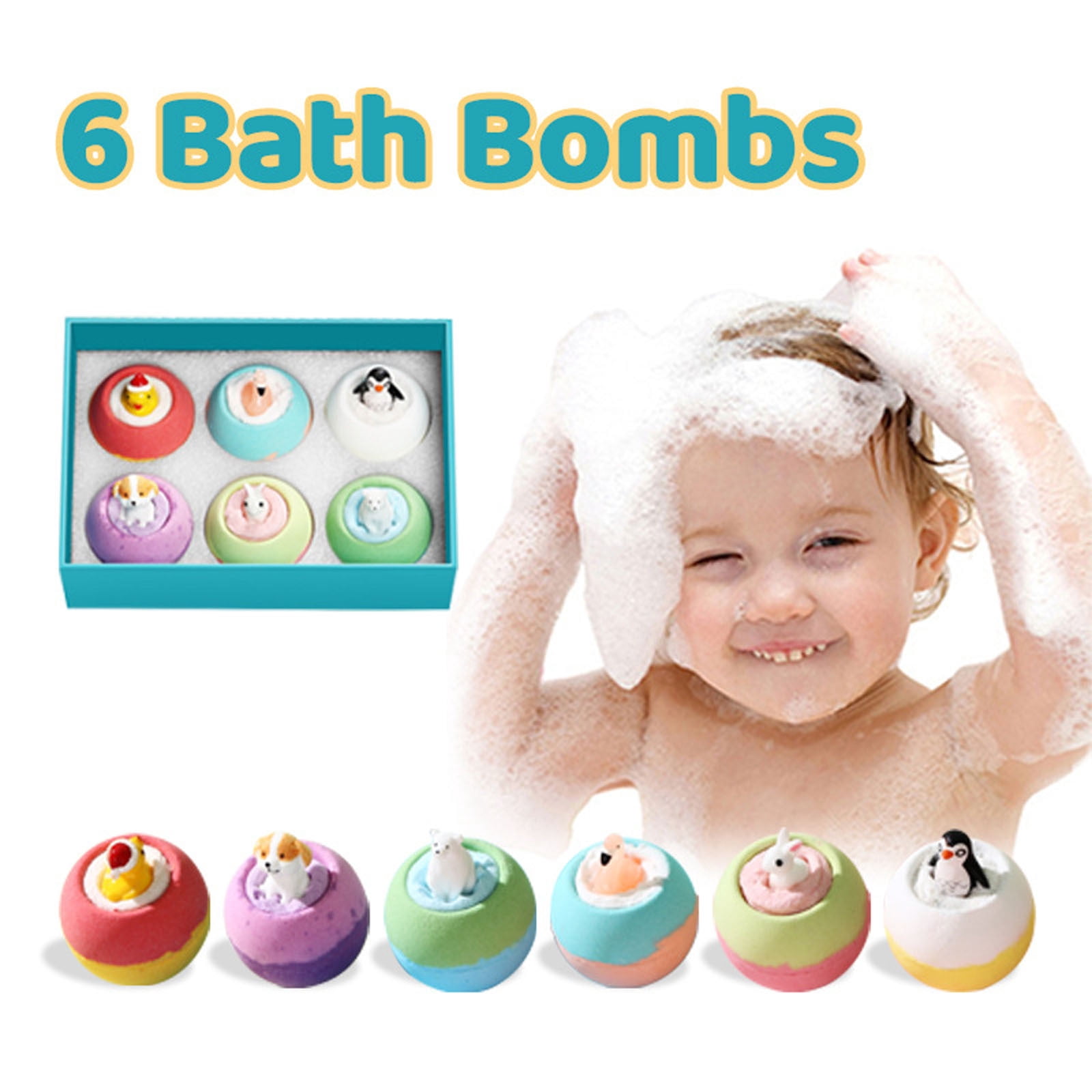 Bath Bombs for Kids, 6 Pack Bathbombs with Toys Inside, Organic Easter Bath Bombs Gift Set for Birthday Presents, Party Favors and Daily Bath Time Fun - Natural Fizzies with Surprise Toy Inside