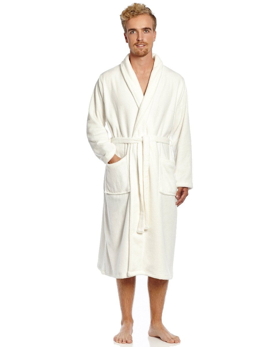 Mens Fleece Robe Ivory Size L/XL