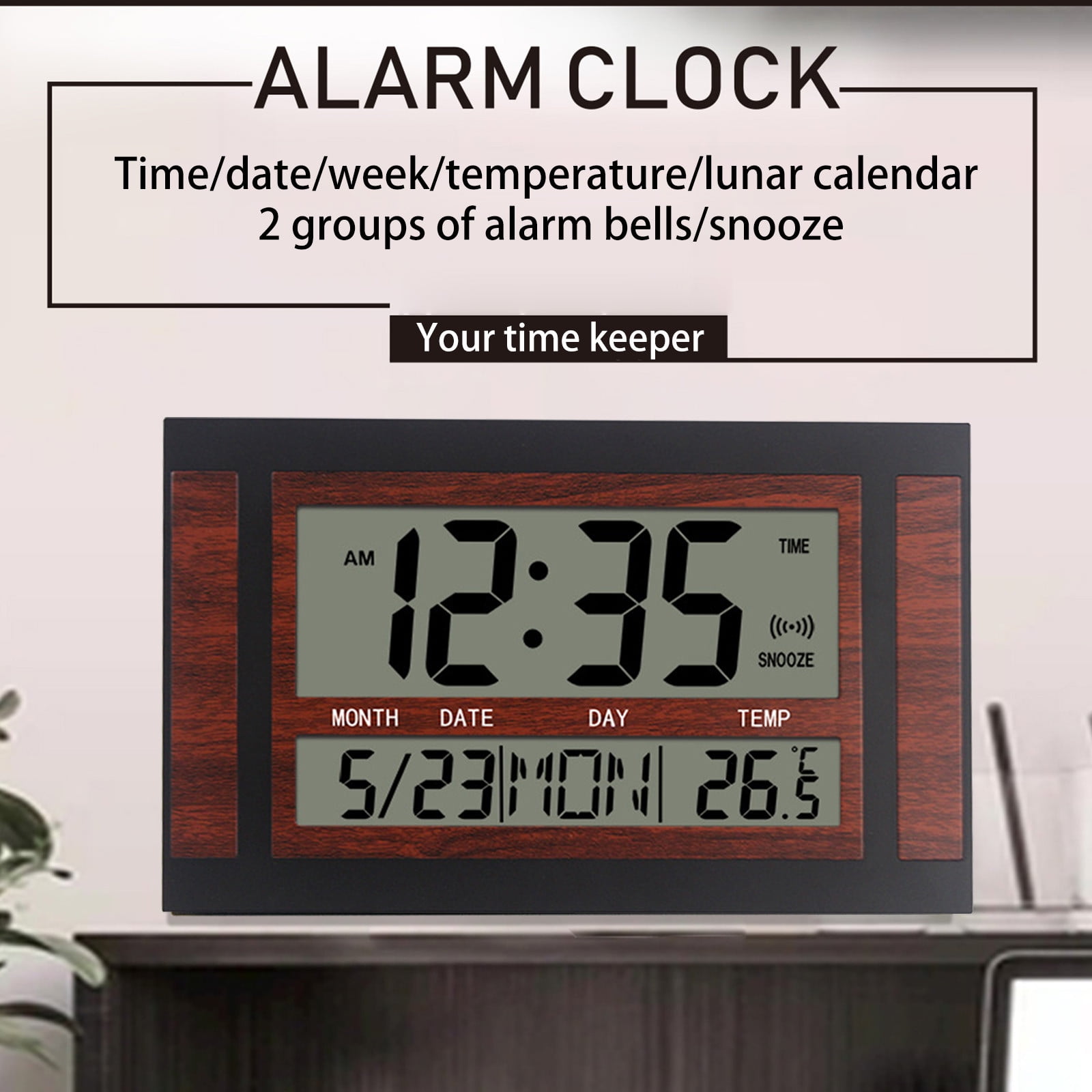 Large-Screen LCD Ultra-Quiet Electronic Wall Clock, Date, Time, Alarm Clock, Temperature Display, Aniversary Reminder Timer For Desktop/Wall, Staron Large-Screen LCD Ultra-Quiet