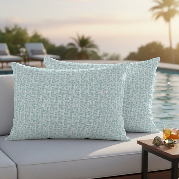 Teal Leaves Outdoor Pillow Covers Pack of 2 Country Rustic Pastoral Botanical Aqua Leaves Waterproof Throw Pillow Covers Decorative Cushion Cases for Patio Garden Tent Balcony Couch 20x12 inch