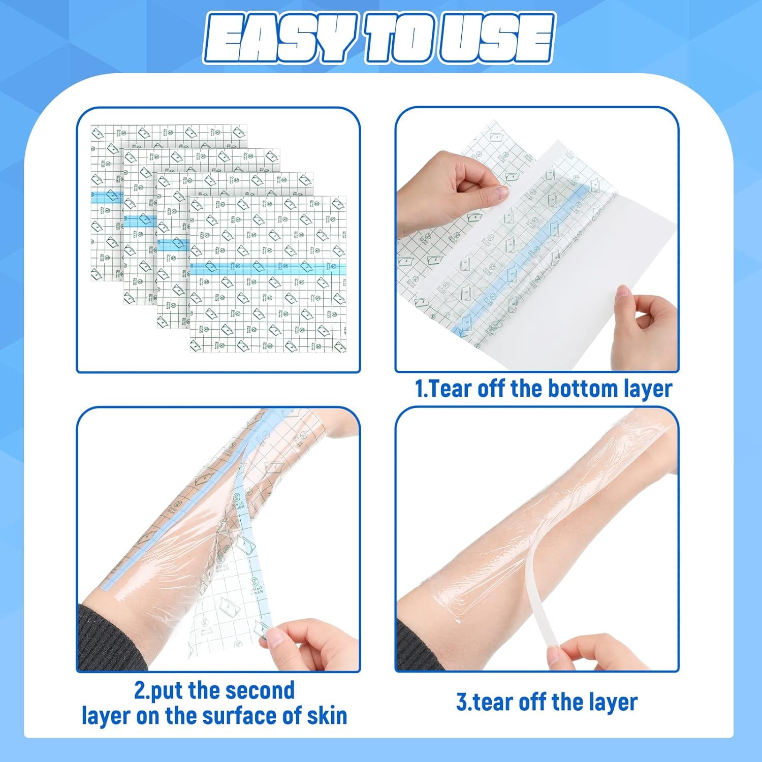 50 Pieces Transparent Clear Adhesive Bandage Stretch Large Waterproof Film Adhesive Bandages Dressing supplies(8 x 10 Inch) 8 x 10 Inch