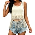 thumbnail image 2 of LEKWK Tank Tops for Women Trendy Hollow Out Tassel Hem Boho Tops Sleeveless Crew Neck Flowy Summer Shirts Fashion Beach Vacation Holiday Clothes, 2 of 8