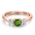 thumbnail image 3 of Gem Stone King 18K Rose Gold Plated Silver Green Chrome Diopside and Lab Grown Diamond Engagement Ring for Women | 1.04 Cttw | Round 5MM | Gemstone Birthstone | Size 6, 3 of 6