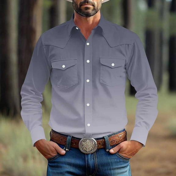 JXMVOJ Linen Shirts Men Long Sleeve Button Down Casual Shirts Gradient Print Summer Hawaiian Lapel Blouses Shirt Regular Fit Holiday Beach Shirt Henley Shirt with Pocket