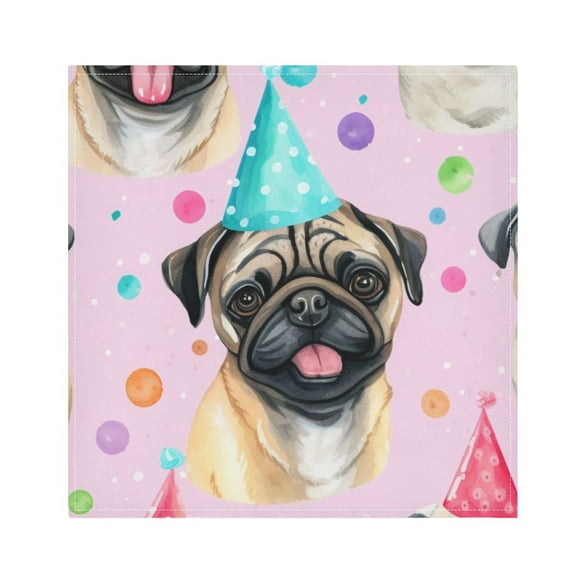 JSTEL Pug Dog Polka Dot Cloth Napkins Set of 1, 20x20 Inch Washable and Reusable Napkin for Decoupage Dinner Party Everyday Use