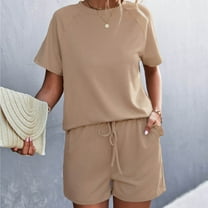 Njoeus Women's 2 Piece Pajama Sets Casual Crewneck Short Sleeve Top with Shorts Set Women Soft Comfy Sleepwear Lounge Pjs Set Outfits Nightwear