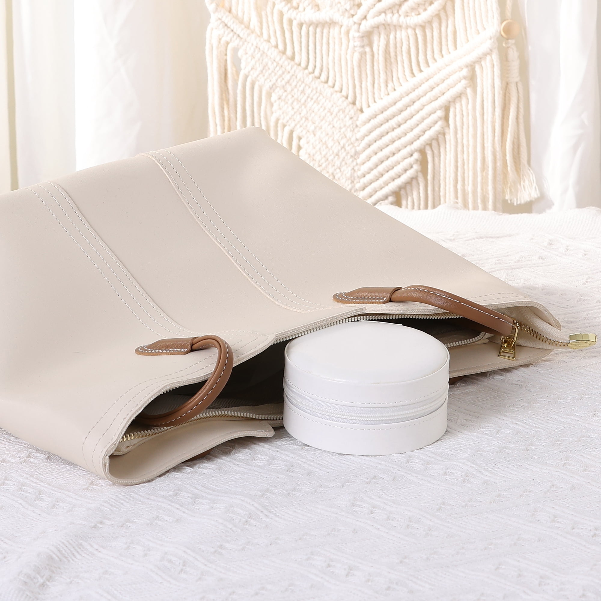 Unique Bargains Travel Jewelry Box Small Round Portable PU Leather Jewelry Organizer Case White