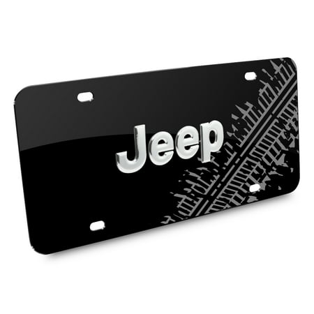 Jeep 3D Logo Tire Mark Black Metal License Plate (Best Tires For Jeep Liberty)