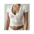 thumbnail image 5 of Argulvti Women's T-Shirt Casual Slim Fit V Neck Short Sleeve Solid Color Tops for Summer, 5 of 8