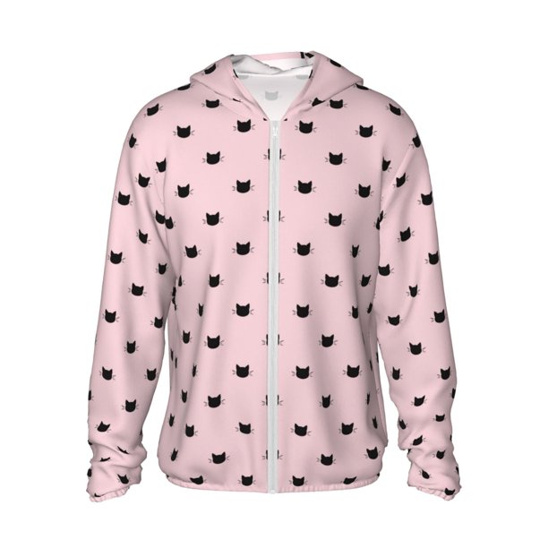 Balery Cute Cat Sudadera ligera de manga larga con capucha y protección solar UPF 50+ para hombre y mujer, ideal para pesca y running-3X-Large