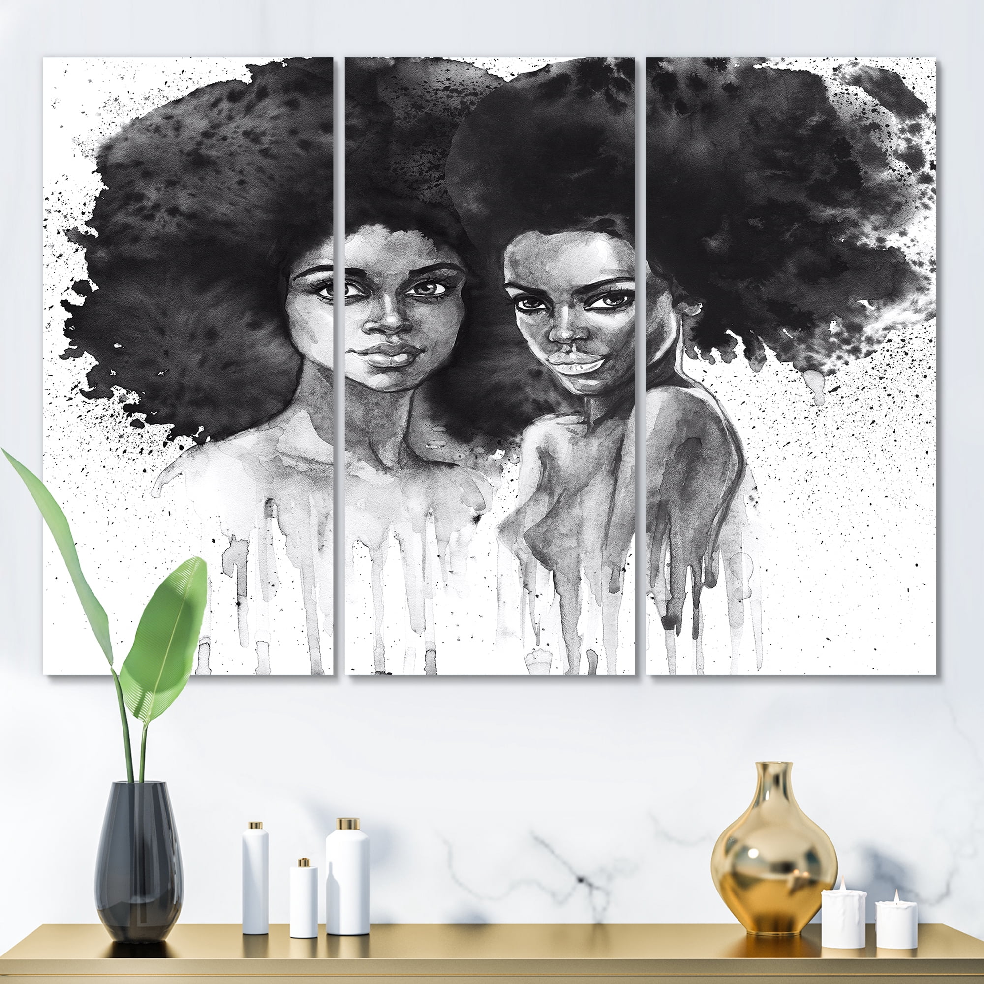 Designart ' Portrait of Afro American Woman XI ' Modern Canvas Wall Art Print