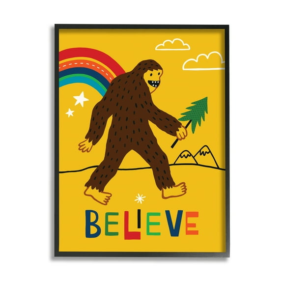 Stupell Industries Whimsical Believe Phrase Happy Smiling Big Foot, 24 x 30, Designed by Nina Seven