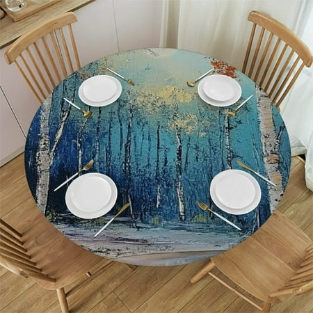 

Palnkart Forest Trees Moonlight Round Tablecloth Stain-Resistant & Washable Ideal for Indoor Outdoor Restaurants Weddings Parties Picnics Camping Kitchen Dining Multiple Sizes Available 31 -35