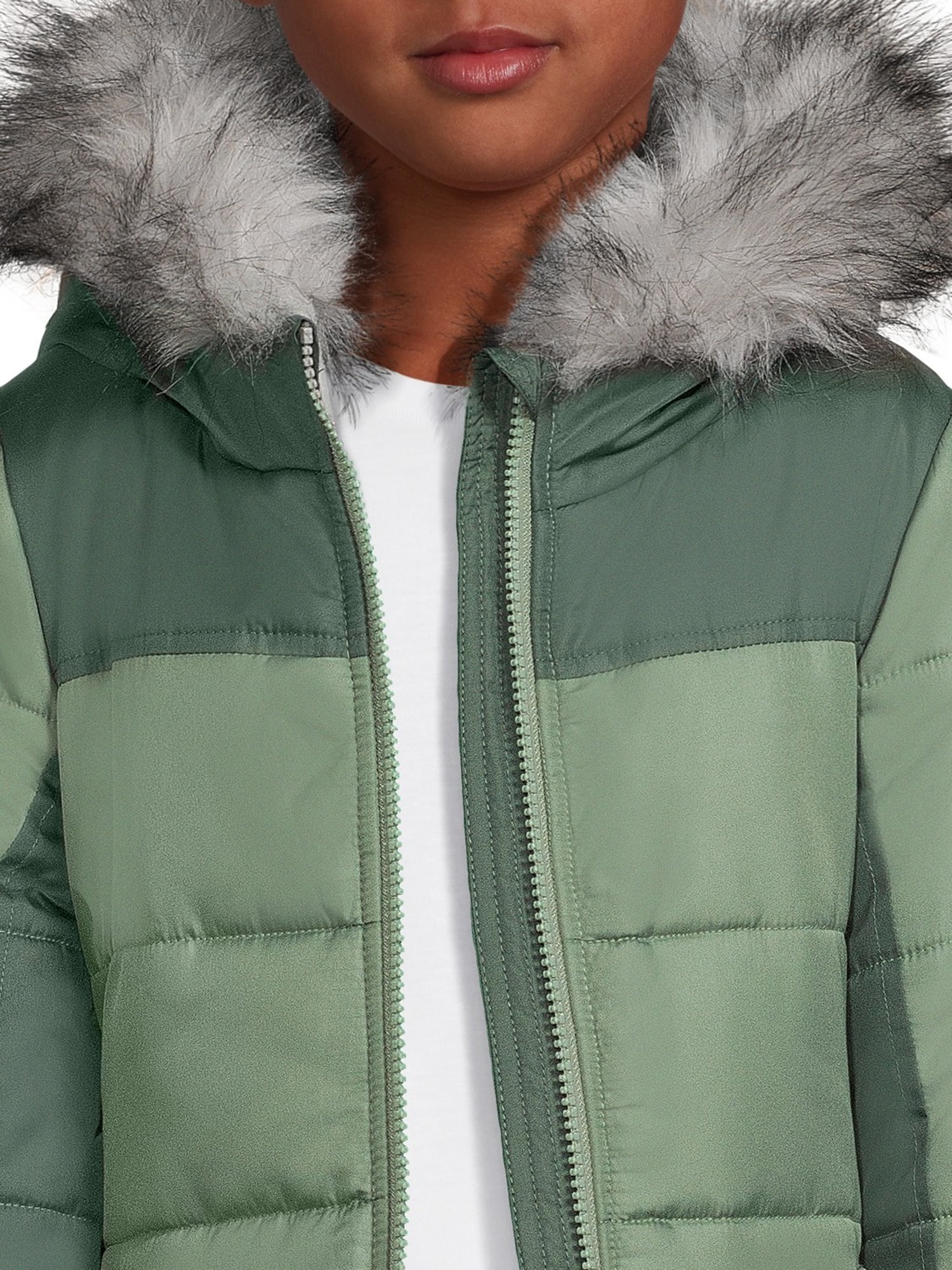 Weather Tamer Girls Hooded Long Sleeve Colorblocked Winter Puffer Coat, Sizes 4-16