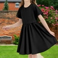 thumbnail image 2 of Besolor Girls Summer Dresses Kids Crewneck Short Sleeve A-Line Basic Skater Party Beach Sundress with Pockets, 2 of 7