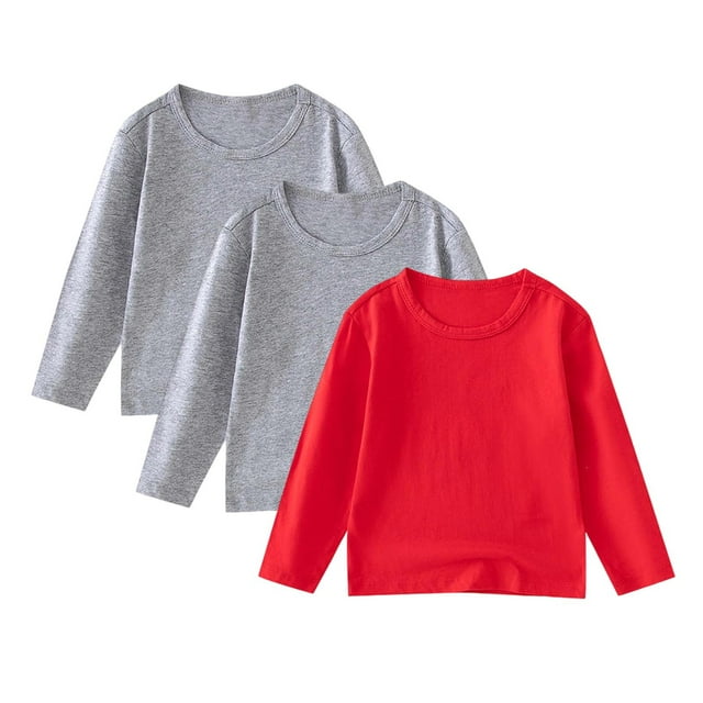 Ensemble 3 Pcs pour Enfants, T-Shirt à Manches Longues à Col Rond Uni, Tenue Décontractée et Confortable