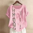 thumbnail image 4 of Birdeem Blouses pour Femmes Mode Imprimée Confortable Ample Manches Courtes Blouse Boutonnée Col Rond Décontracté, 4 of 12