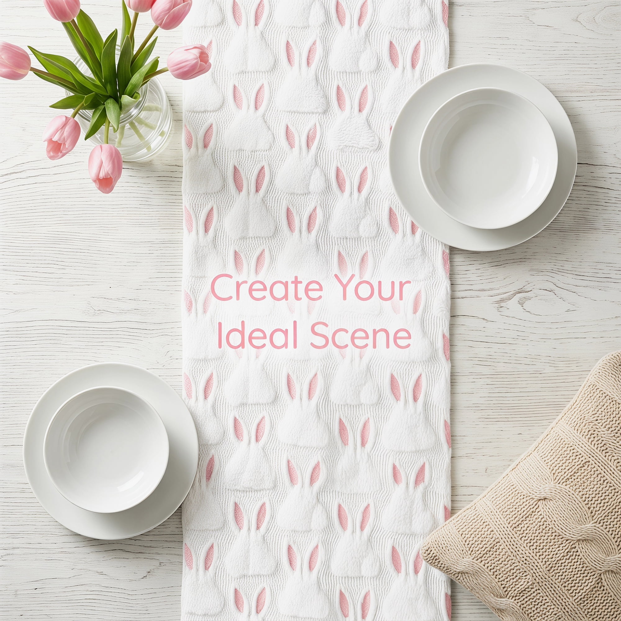 Unique Bargains Rabbit Kitchen Runner Table Runner for Decorations Pink 13"x36.6"