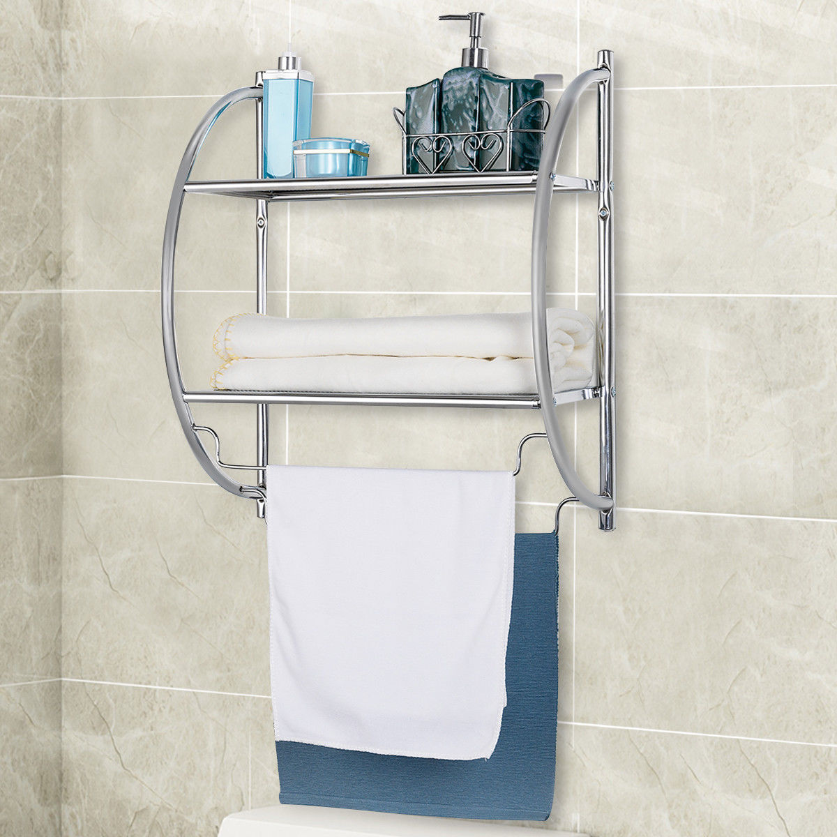 Gymax 2-Tier Metal Shower Organizer, Silver