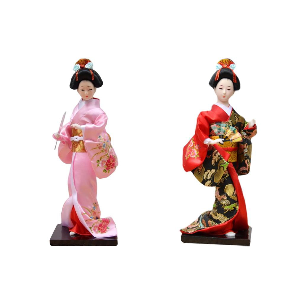 2Pcs Exquisite Japanese Kimono Dolls Kabuki Statue Geisha Figurine Handcraft 