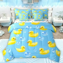 Manfei Kawaii Ocean Duck Bedding Comforter Set 7pcs for Kids, Cartoon Animal Queen Bedding Sets, Summer Marine Theme Reversible Queen Sheet Sets, Lightweight Room Decor