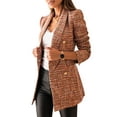 thumbnail image 3 of ManHanLi Women Plaid Double-Breasted Lapel Collar Button Down Long Sleeve Jacket, 3 of 5