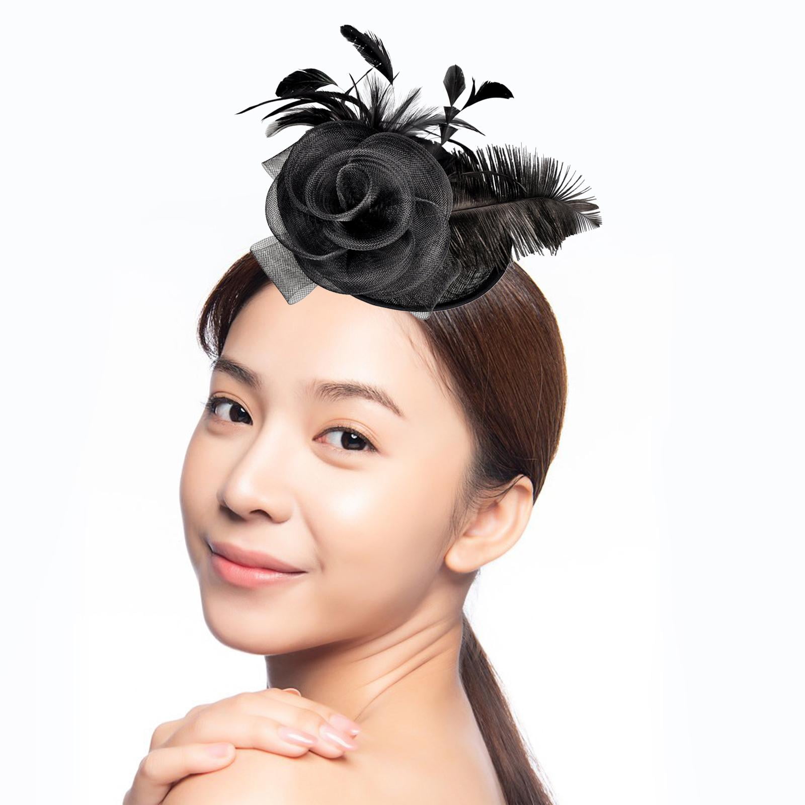 TISHITA Flower Feather Mesh Fascinator Clip Tea Party Bridal