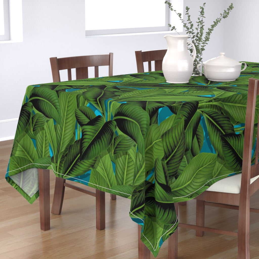 Table Runner Tropical Palm Banana Leaf Leaves Botanical Green Cotton Sateen