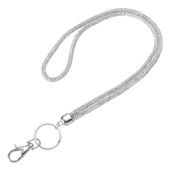TUWAFE Bling Crystal Lanyard 80cm(31.5in), Crossbody Phone Lanyard with Metal Clasp & Keyring for Women, Crossbody Phone Strap, White