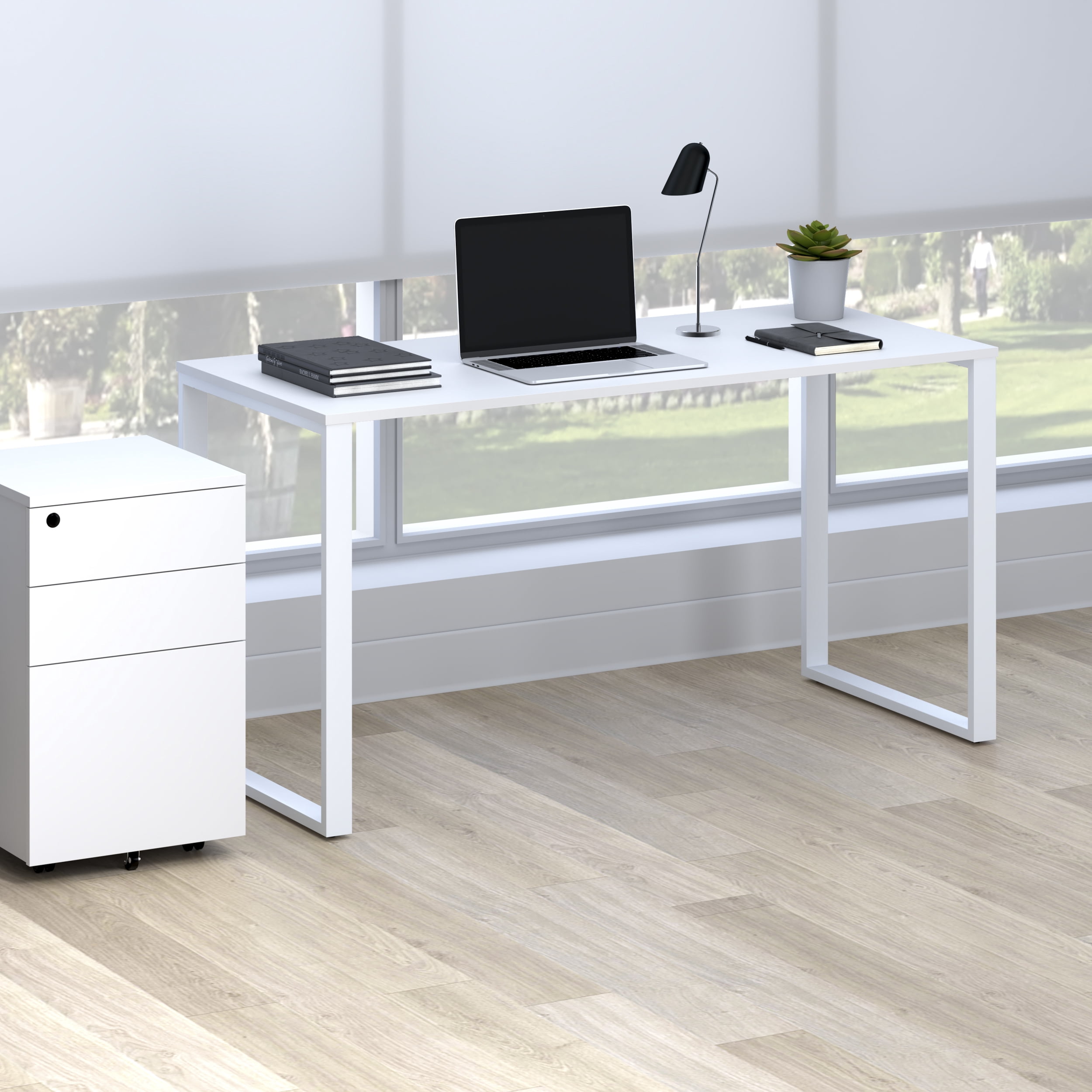HON Basyx 55” Commercial-Grade Executive Desk, in White/White (BSX55MOLWWH)
