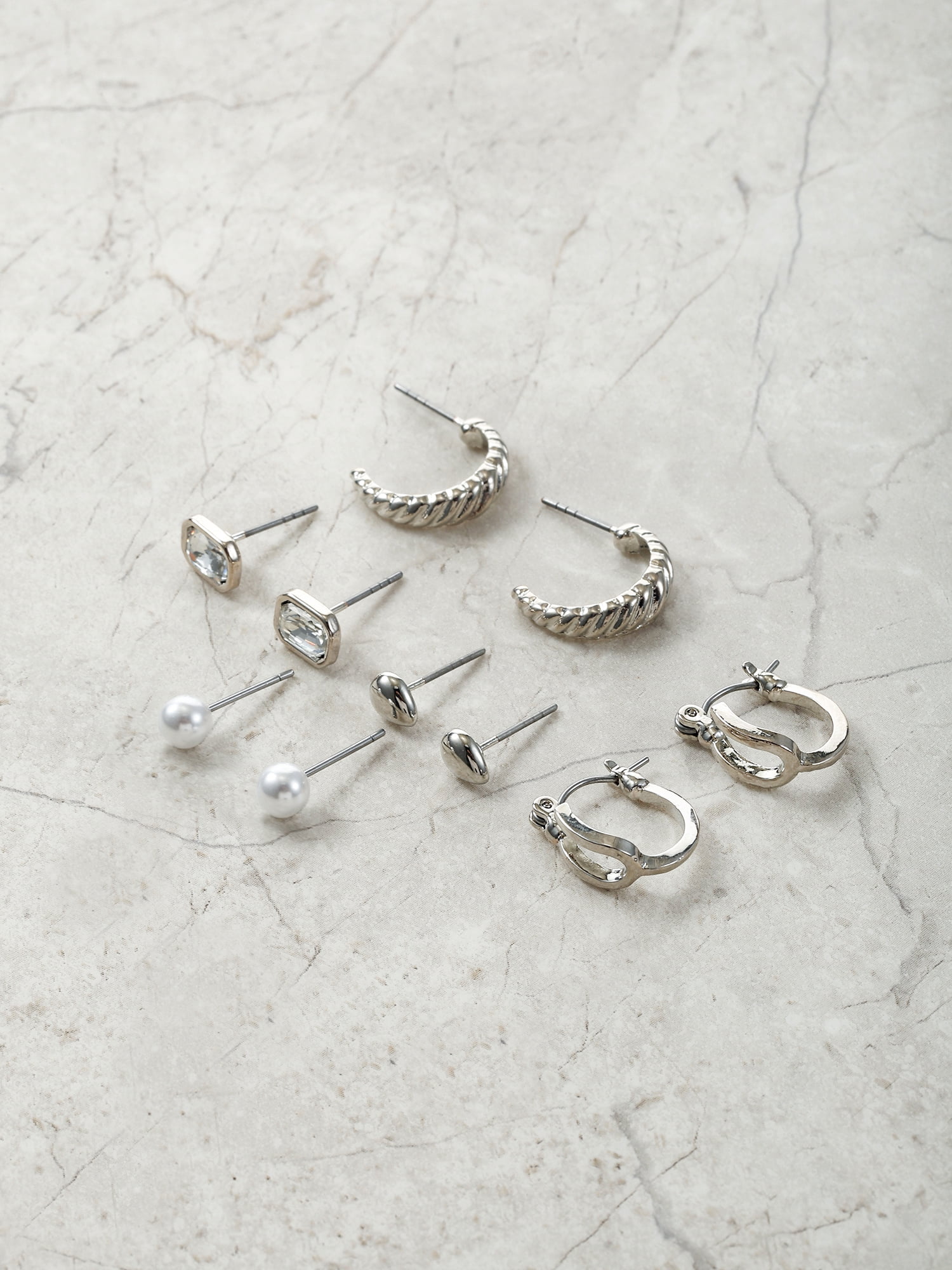 Time and Tru Silvertone Multi Earring Set, 5 Pairs, Initial U