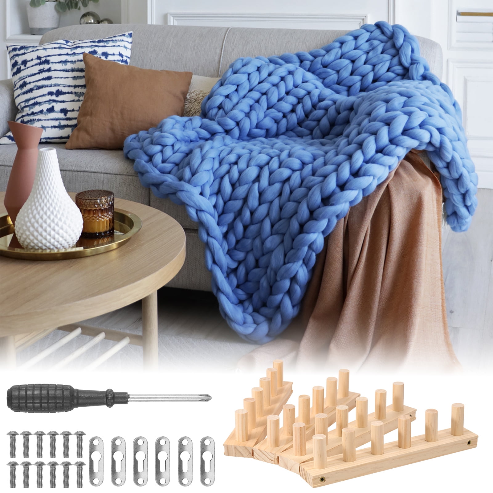 47inch Chunky Blanket Loom Foldable Wooden Chunky Weaving Frame Adjustable Size Hand Knitting Tool for Beginners Crafts