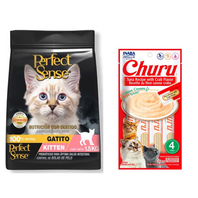 Perfect Sense Kitten 1.5 Kg + Churu Atún con Cangrejo Sobre con 4 Tubos de 14 g