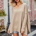 thumbnail image 6 of ShomPort Womens Fall Long Sleeve Oversized Sweater Ribbed Knit V-Neck Pullover Jumper Top, 6 of 8