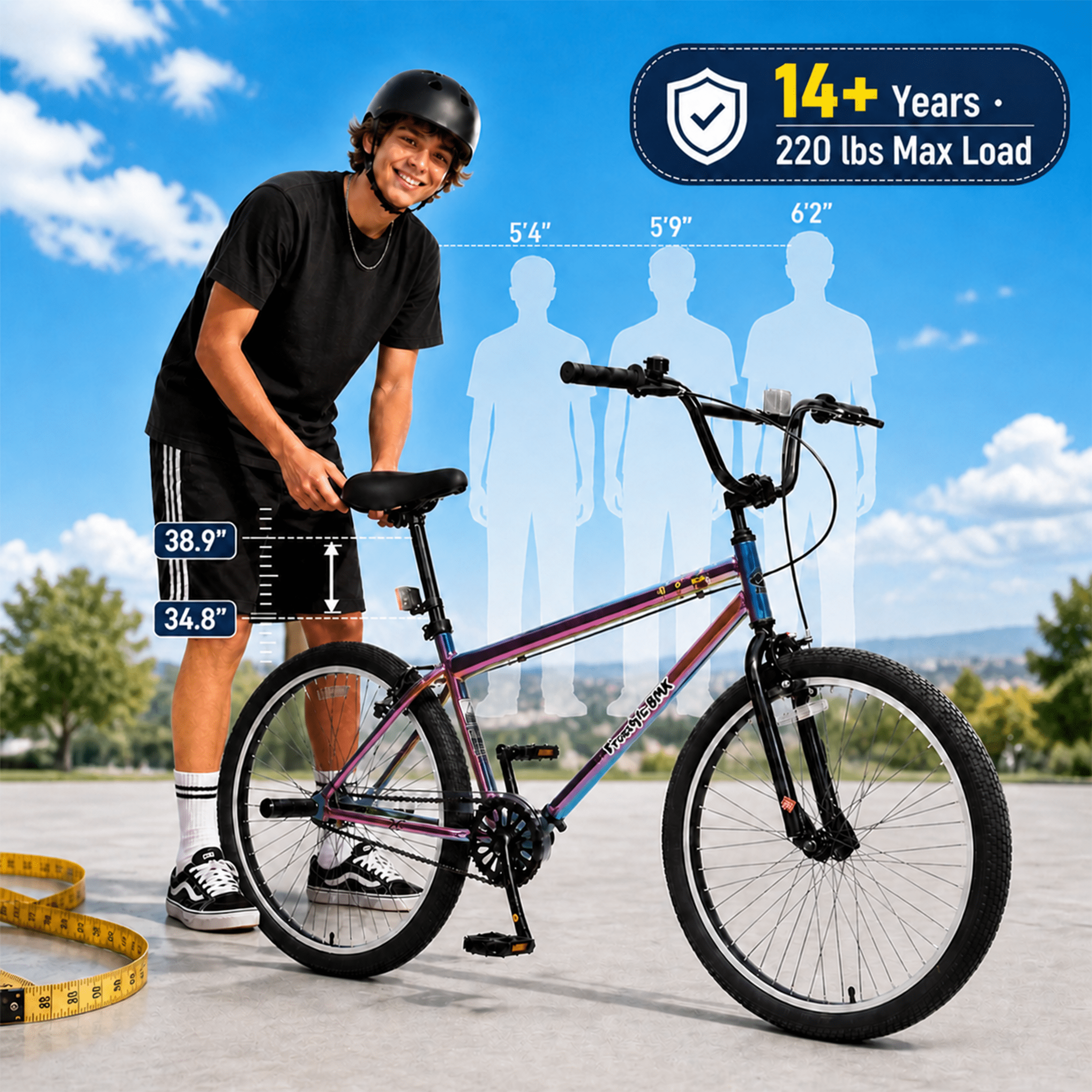 26 Inch Freestyle Bike for Teens and Adults, Single-Speed Mountain Bike with Carbon Steel Frame and 2 BMX Pegs, Front Caliper and Rear V Brakes, Colorful Outdoor Bicycle for Riders 5'4"-6'2"