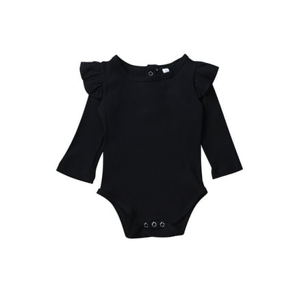 

Baby Boy Girl Solid Color Long Sleeve Cotton Ruffled Bodysuit Romper 0-24 Months