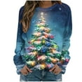 thumbnail image 1 of Rbaofujie Chandails Légers pour Femmes Mode Décontractée Imprimé de Noël Col Rond Manches Longues Amples Blouse Verte Graphique Chandails à Capuchon pour Femmes, 1 of 4