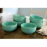 Farmhouse Stoneware Bowls with Antique Finish Turquoise 6 Pack