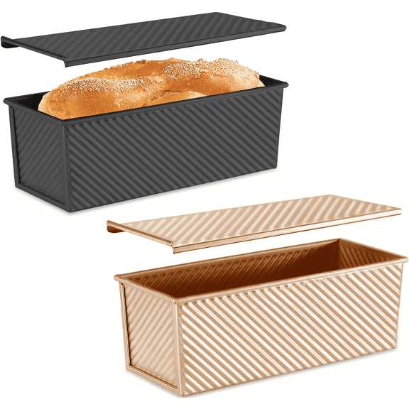EXERAUO 2 Pack Pullman Loaf Pan with Lid, Non-Stick Bread Loaf Pan 2.2 lb Dough Capacity , Long Sandwich Bread Pan for Homemade Sourdough Toast Bread
