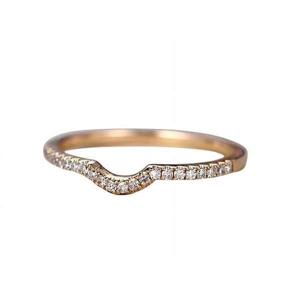 0.25 Carat Band Wedding Band Real Moissanite Diamonds Anniversary Ring Curved U Design Antique Style Band with 18k Gold Plating