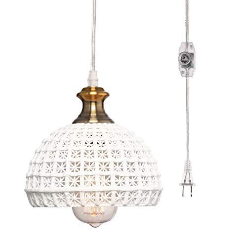 HMVPL Ceramic Plug in Light Fixture, Unique Swag Ceiling Lamp with 16.4 Ft Hanging Cord and On/Off Dimmable Switch for Kitchen Island Table Dining Room (6.9 inches) - Walmart.com