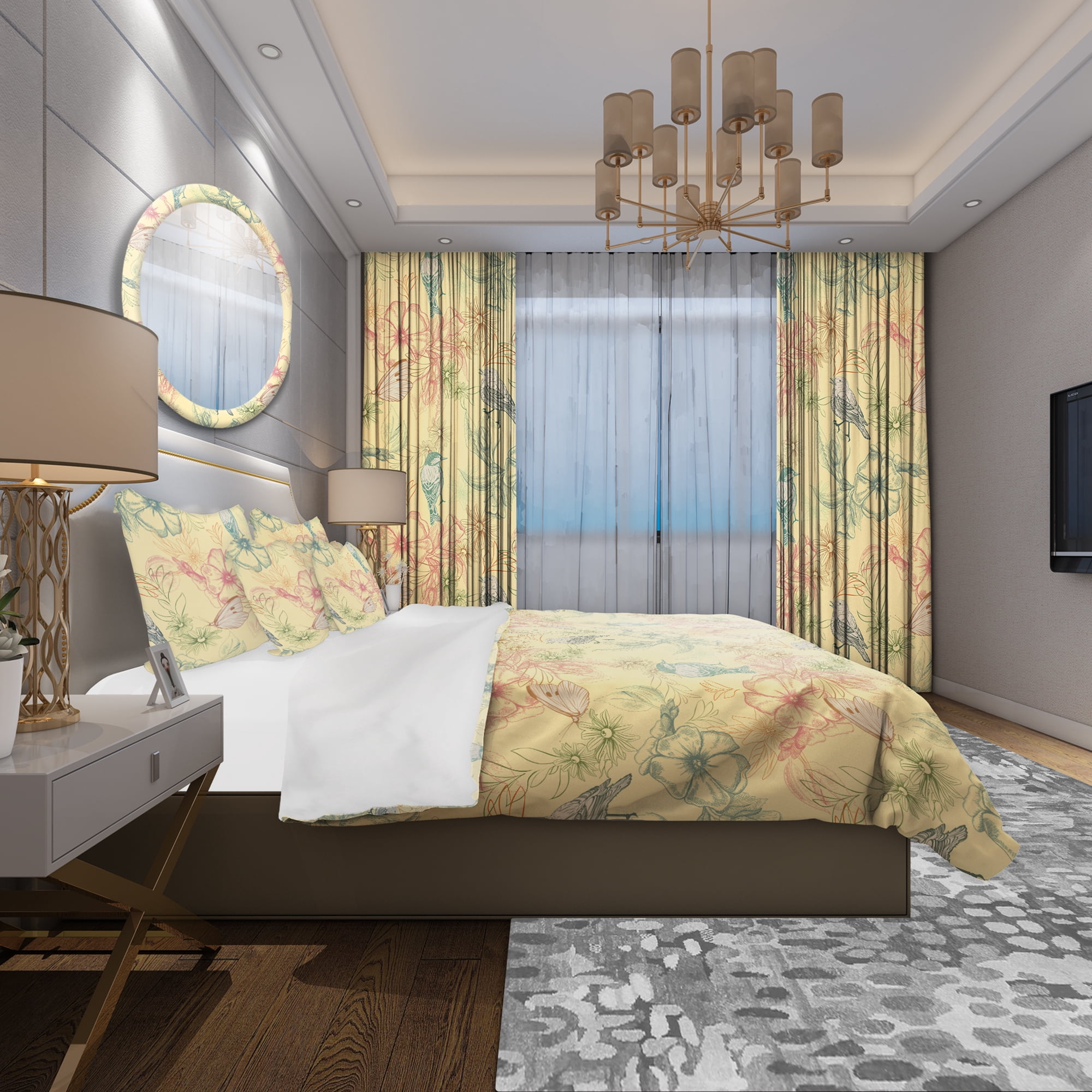 Designart 'Spring Pattern with Butterflies on Flowers' Modern & Contemporary Duvet Cover Set